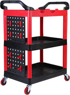 MaxWorks 50886 3 Shelf Rolling Utility Service Cart with Storage Carts and Bottle Holders with Side Hanging Hook 440-lb Capacity