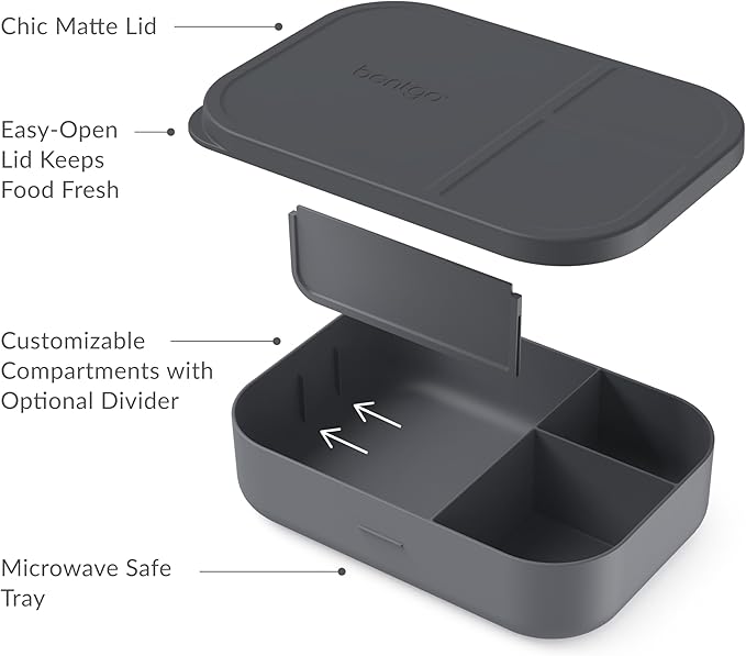 Bentgo® Modern Tray with Matte Lid - Reusable, BPA-Free, Meal Prep Containers for Adults with Removable Divider - 3 or 4 Compartments for Healthy Portioned Meals At Home & On the Go (Dark Gray)