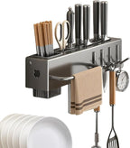 Utensil Holder – Kitchen Wall Organizer | No-Drilling Wall Mount Cutlery Storage Rack With Hooks, Towel Hanger For Spatula, Spoon, Mug & Kitchen Accessories Organization And Space Saving