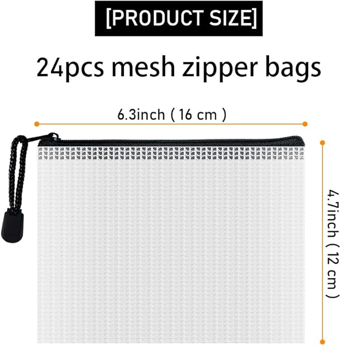 D-KINGCHY 24Pcs Zipper Storage Bags, Plastic Mesh Zippered Pouch for Organization, Waterproof Versatile Bags for Office Supplies School Travel