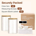 ComSaf 2Pcs Large Glass Storage Containers with Lids 4Qt, 1 Gallon Wide Mouth Flour Sugar Storage Containers, Large Capacity and Sealed for Rice, Cereal, Oat, Easy Clean and Scoop, Pantry Organization