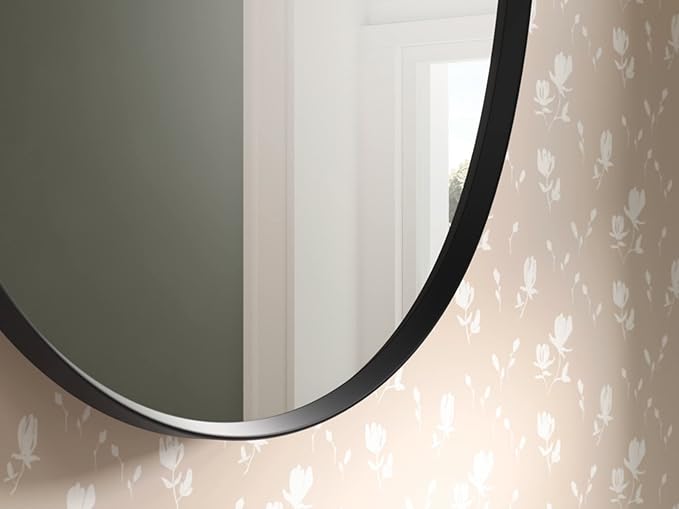 Kohler 35571-BLL Verdera® Bathroom Medicine Cabinet with Mirror, Oval Design, Mirrored Interior, Adjustable Glass Shelves, Rustproof Aluminum, 24 in. W x 34 in. H, Matte Black