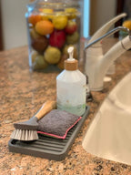 Happitasa Silicone Kitchen Sink Organizer Tray, Sponge Holder and Countertop Protector | Bathroom and Kitchen Soap Dish and Dispenser Tray (Grey, 10"x5.25")