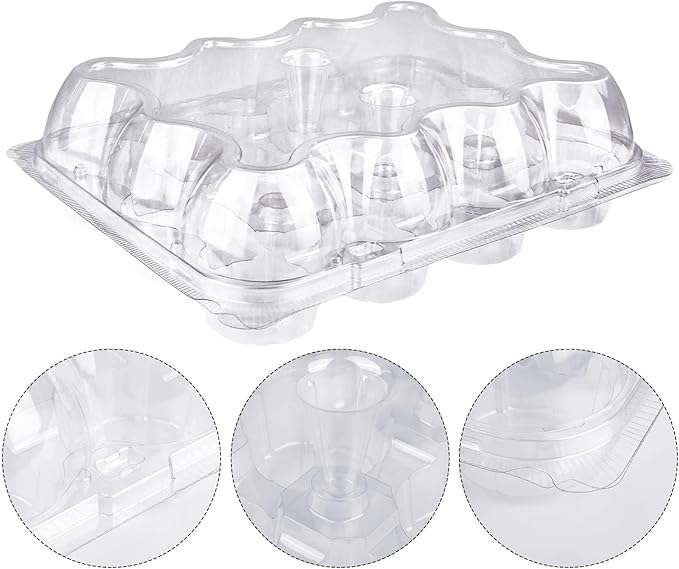 TWOWYHI 12 Counts x 15 Sets Cupcake Containers 12 Count Cupcake Boxes Plastic Cupcakes Carrier Holders for Clear Plastic Disposable Cupcakes Containers with Detachable Tall Lid