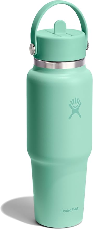 Hydro Flask Travel Water Bottle - Insulated Stainless Steel - Wide Straw Lid, Non Spill, Leakproof in 32 Oz Mermaid Green
