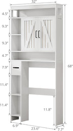 Over The Toilet Storage Cabinet, Farmhouse Storage Cabinet Over Toilet with 2 Barn Door & Toilet Paper Holder Stand, Freestanding Space-Saving Toilet Storage Rack for Bathroom Laundry, White