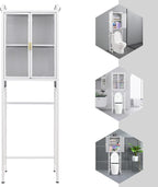 3-Tier Over Toilet Storage Cabinet | Carbon Steel Bathroom Shelf with Adjustable Shelves, 33.07LBS/Tier Load-Bearing - Waterproof PC Door Organizer for Toilet Area (White)