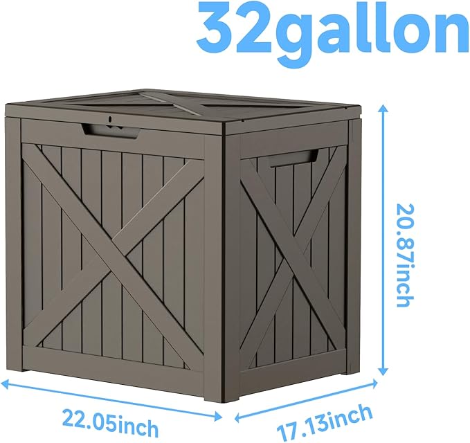 32 Gallon Resin Deck Box Outdoor Storage Box for Patio Furniture,Outdoor Cushions,Garden Tools and Pool Supplies,Waterproof,Lockable(Grey,32Gallon)