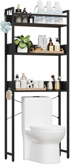 Garvee Over the Toilet Storage Rack 3-Tier Bathroom Organizers and Storage with Shelf and Basket One-Piece Wooden Shelves Open Net Freestanding Space Saver for Bathroom