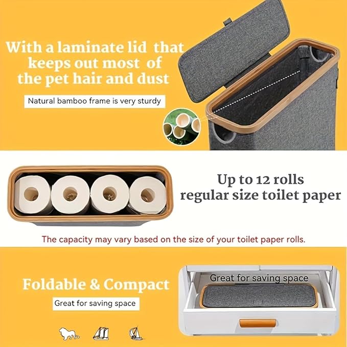 Toilet Paper Storage Basket, Oxford Cloth Papers Container with Lid, Medium Toilets Holder for Up to 12 Regular or 9 Mega Rolls, Organizer for Bathroom, Waterproof, Beige, 1 Pack (Black)