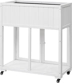 Patio 35.4"x17.7"x37.4" Mini Wood Cold Frame, Compact 2 Doors Garden Greenhouse with Wheels, Raised Bed with Liner for Indoor Outdoor Use, White
