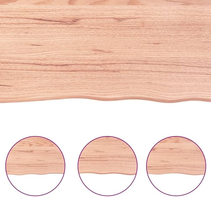vidaXL Bathroom Countertop in Light Brown, Handmade Solid Oak Wood with Live Edge, Pre-Treated, Versatile for Various Bases, 39.4"x11.8"x0.8"-2.4"