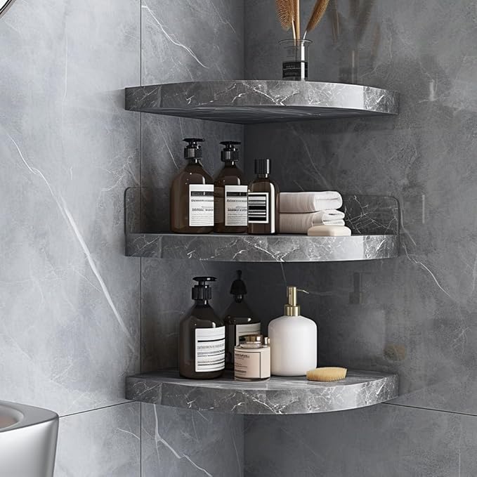 9'' x 9'' x 0.75 Thickness Premium Marble Corner Shelves for Bathroom Wall (Light Travertine)