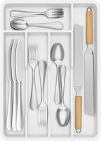 Lifewit Silverware Drawer Organizer Tray, Plastic Cutlery Storage for Kitchen, Flatware and Utensil Holder Divider for Spoons Forks Knives Tableware, 9.5 x 13.4", 5 Slots, White