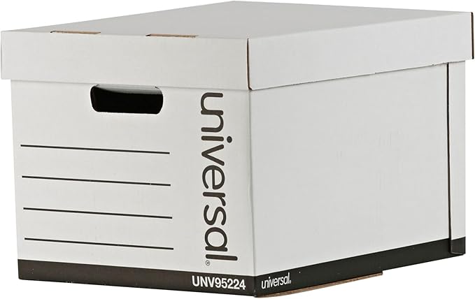 Universal 95224 Heavy-Duty Fast Assembly Lift-Off Lid Storage Box, Letter/Legal, White (Case of 12)