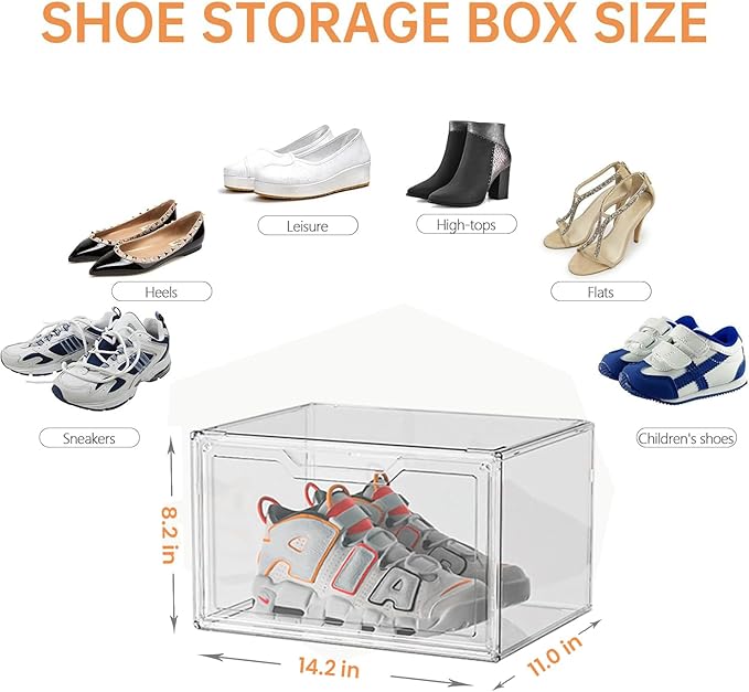 Magnetic Acrylic Clear Shoe Boxes – 360° Clear Plastic Stackable Sneaker Storage Box shoe Display Box Professional Grade Shoe Display Case, Shoe Organizer for Closet (12pcs)