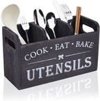 DICOSMETIC Large Kitchen Utensil Holder Wooden Utensil Organizer with 3 Compartments Farmhouse Cutlery Holder Flatware Utensil Countertop Storage for Silverware Fork Spoon Spatula, 26.9x10.4x15.4cm
