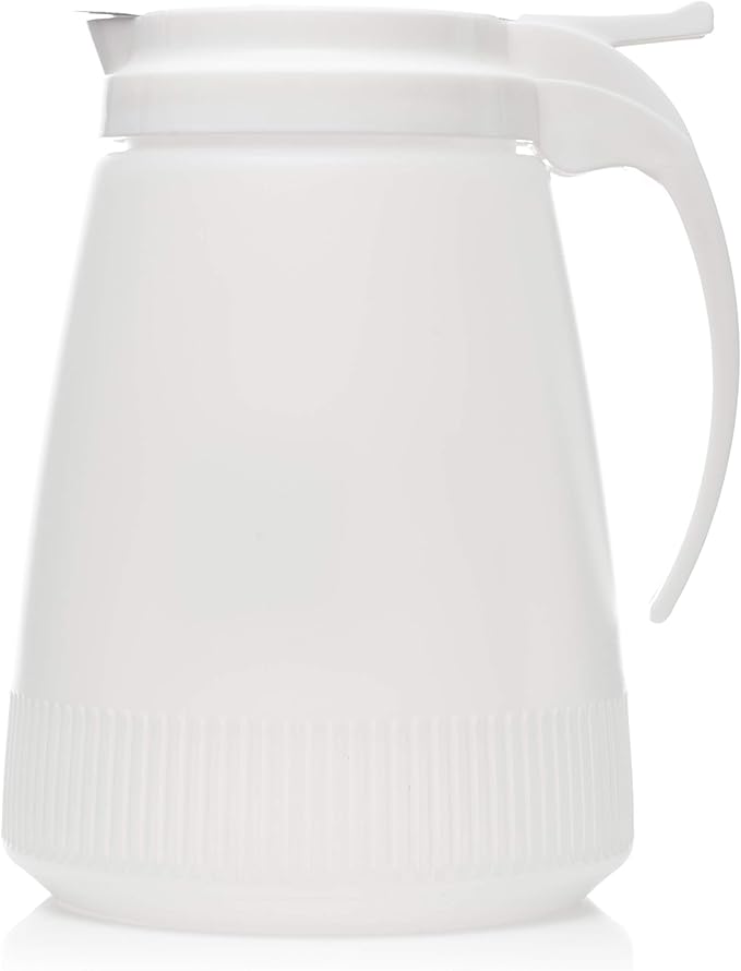 [5 PACK] EcoQuality 48oz Plastic Syrup Dispenser with Plastic Lid and Stainless Steel Slide Cover - Syrup, Sugar, Honey Dispenser - Perfect for Diners, Restaurants, Home, Office, Disposable (48 Ounce)