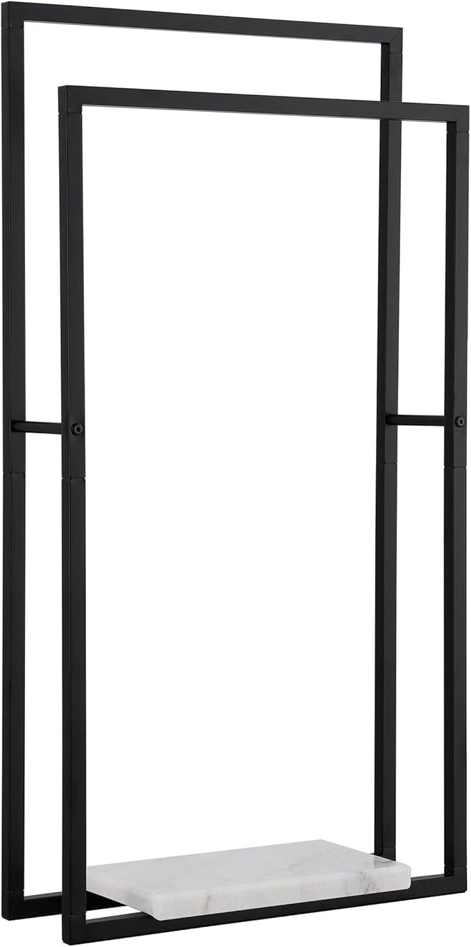 KES Standing Towel Racks for Bathroom with Heavy Marble Base, 38" H Towel Rack Stand for Bathroom 2-Tier, Blanket Rack for Bathroom Floor, Matte Black, BTH501-BK