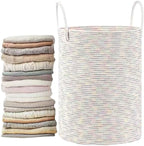 58L Cotton Rope Laundry Basket - Large Collapsible Storage Hamper with Handles Suitable for seasonal storage, toy storage, and a great gift for women (Colorful)