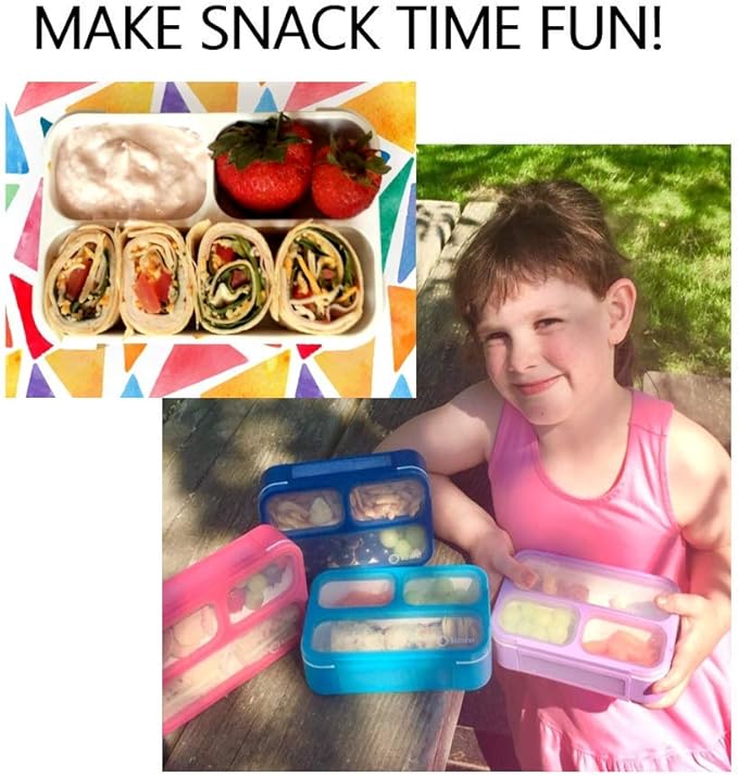 Small Snack Containers for Kids Toddlers - 3 Compartments (Set of 3) - Leak-proof Snack Boxes with Lids - BPA-Free Mini Bento Lunch Box - Ideal for School, Daycare, Holds 2 Cups (Pink Coral + Orange)