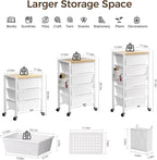 Rolling Cart with 5 Drawers, Plastic Drawer Storage Carts with Wheels & Wooden Tabletop, Metal Utility Cart with Pegboards, Office Living Room Classroom Craft Organization and Storage, Bright White