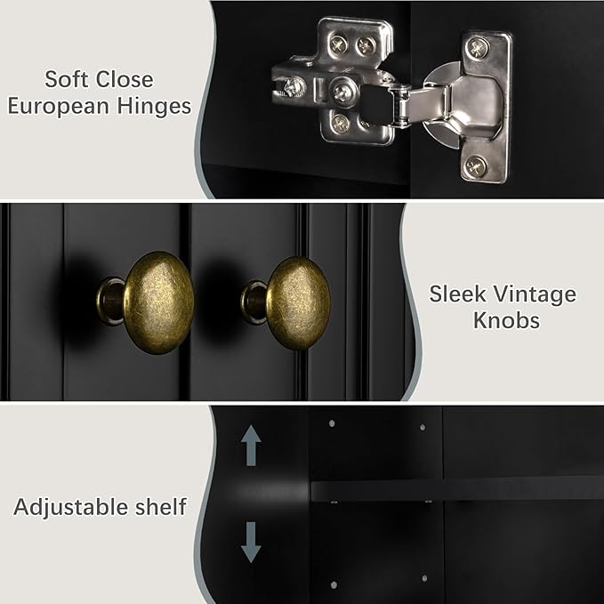 Over The Toilet Storage Cabinet, Over The Toilet Storage with Fluted Door Over The Toilet Cabinet with Adjustable Shelf Above The Toilet Storage Cabinet for Bathroom Organizer, Black
