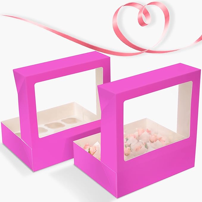 Bakepacker 12 Cupcake Containers 10-Packs Roland Cupcake Box Cupcakes Carrier, 12 Cupcake Boxes with Window 13"x10"x3.5"（Auto-pop up）