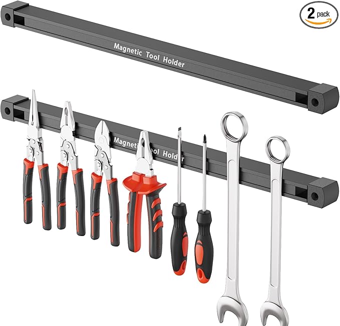 Double Sided Magnetic Tool Holder, 17 Inch Magnetic Screwdriver Holder Rack, Easy to Install Magnet Tool Organizer for Garage Storage, Workshop, Jobsite, Shed and Kitchen (2 Pack)