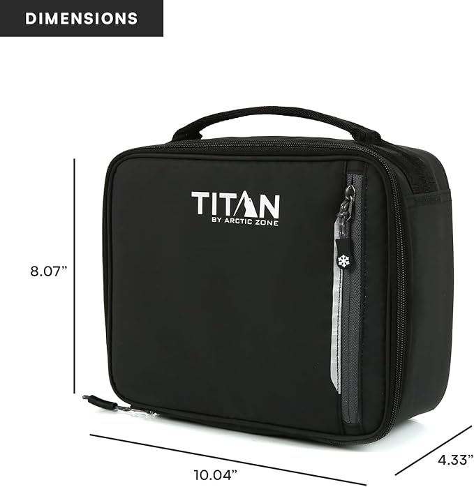 Titan by Arctic Zone Fridge Cold Lunch Box with 2 Gel Ice Packs, Small Insulated Cooler Bag with Leak Proof Lining for School and Work, Black Ice