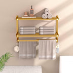 DDS-DUDES 23 Inch 3-Tier Gold Towel Racks for Bathroom with Towel Bars Multilayer Hotel Towel Shelf Stainless Steel Wall-Mounted Brushed Finish Holder with Towel Shelves