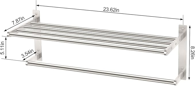 Towel Racks for Bathroom, 2 Tier Bathroom Shelf with Towel Bar, 24 Inch Stainless Steel Towel Rack Wall Mounted, Bathroom Towel Storage Hotel Towel Rack with Shelf, Brushed Nickel