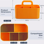 Multiuse Caddy Organizer with Handle, Stackable Plastic Tote Bin - Art Craft Supplies, Office, Desk, Stationery Pen Holder, Kitchen, Utensil, Makeup, Bathroom, Shower, Cleaning, Dorm Organizer, Orange