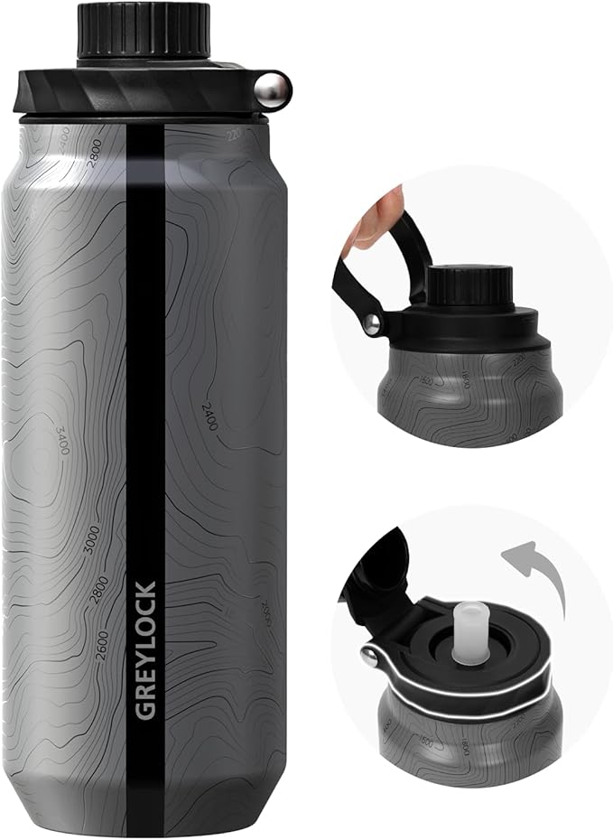 Greylock 20 oz Insulated Water Bottle with Straw Lid, Reusable Stainless Steel Sports Water Bottles with Foldable Handle, Leak Proof, Double-Wall Vacuum Insulation, 24 Hours Cold (Mapmaker's Muse)