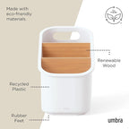 Umbra Bellwood Utensil Holder Kitchen Storage Organizer with Removeable Dividers, White/Natural