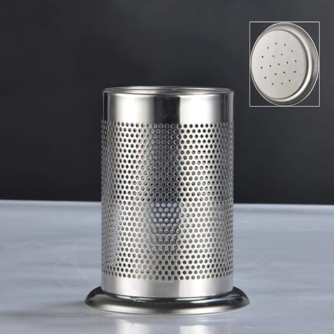 Kichvoe Stainless Steel Utensil Holder with Drain Holes for Kitchen Countertop Flatware Organizer Chopstick Tube Easy Clean 5.9X5.9X6.7 Inch