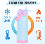 18oz Insulated Stainless Steel Water Bottle, Wide Mouth Double Wall Vacuum, Silicone Straw, Sweat & Leak Proof, BPA Free Insulated Water Flask for Travel, Keep Cold 24h Hot 12h, Light Purple