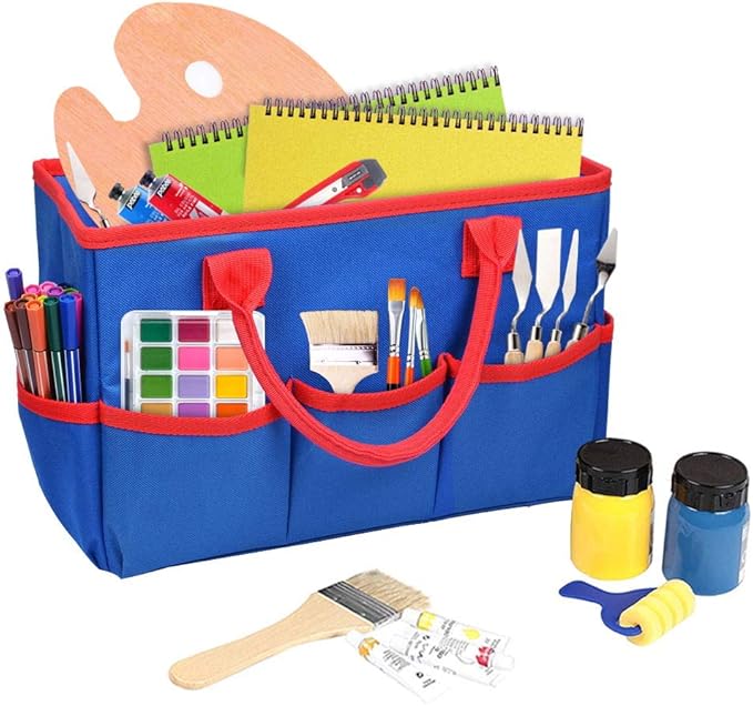 ZKOO Art Organizer Desktop Craft Storage Tote Bag Storage Craft Bag Organizer for Crafts, Sewing, Paper, Art, Canvas, Supplies Storage Organization with Handles for Travel or Daily Use (Blue, Small)