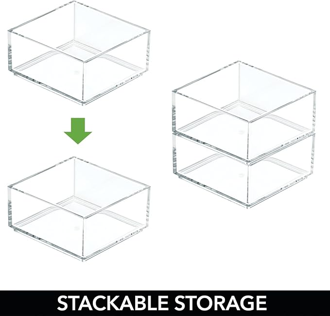 mDesign Plastic Square Desk Organizer - Create Section for Home Office Drawers, Desktop - Holds Pens, Paper Clips, Notebooks and Other Office Supply Accessory - Lumiere Collection - 3 Pack, Clear