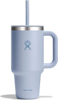 Hydro Flask Travel Tumbler with Handle, Lid and Straw - Insulated Stainless Steel in 32 Oz Surf Blue