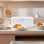 ENLOY Extra Large White Bread Box for Countertop, Stainless Steel Bread Storage Bin, Vintage Bread Box, Large Capacity Bread Keeper Holds Large Loaves
