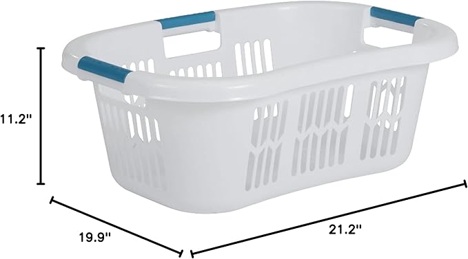 Rubbermaid 4 Pack Small Laundry Basket, 2.1 Bushel Bedroom Hamper, Hip-Hugger Plastic Clothing Bin with Carrying Handles, White