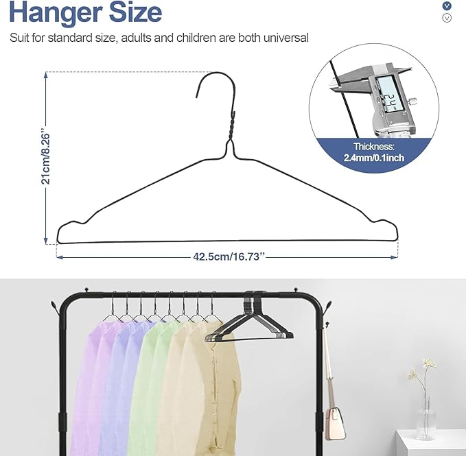 SPECILITE Wire Hangers 100 Pack, Metal Wire Clothes Hanger Bulk for Coats, Space Saving Metal Hangers 16.7 Inch Ultra Thin Non Slip with Groove, for Standard Size Suits, Shirts, Pants, Skirts-Black