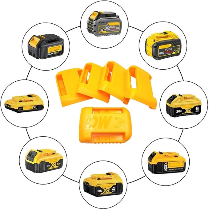 5 Pack Battery Holder 5pc tool holder for Dewalt 20V 60V, Wall Mount Cordless Tool Hanger Organizer Storage Shelf with Screws