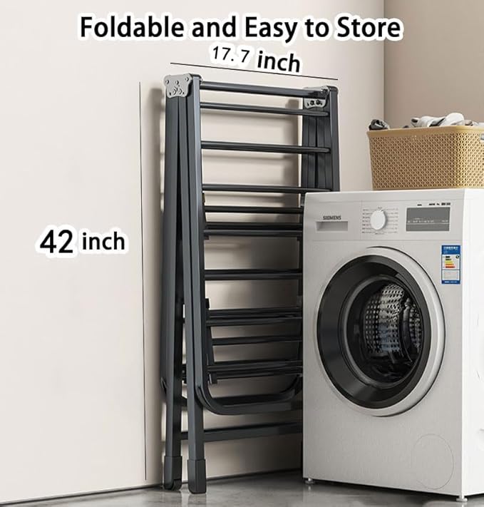 Mimiblack Clothes Drying Rack Foldable, 3 Tier Large Laundry Dryer Stand, Heavy Duty Metal Clothes Airer Dryer Rack with Wheels For Clothing& Bedding &Towels, Indoor & Outdoor Use, 70.8"L×17.7"W Gray