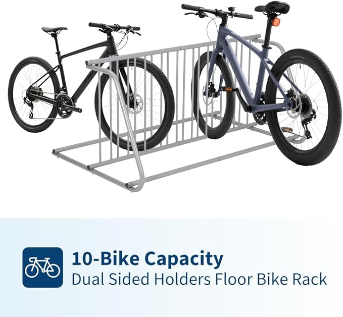 Commercial Grid Bike Rack for 10 Bikes, Double-Side, Heavy Duty Steel Bike Stand Floor, Outdoor Metal Stand Bicycle Parking Rack for Garage, Street, Retail, School, Yard, Bicycle Shop
