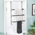 Auledio Adjustable Over The Door Triple Towel Rack with Hooks,Black