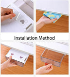 Self-adhesive Under Desk Drawer Organizer, Table Hidden Slide Out Large Storage Mounted Desktop Pencil Holder Tray Drawers for Office Home School Stationery Kitchen (White)
