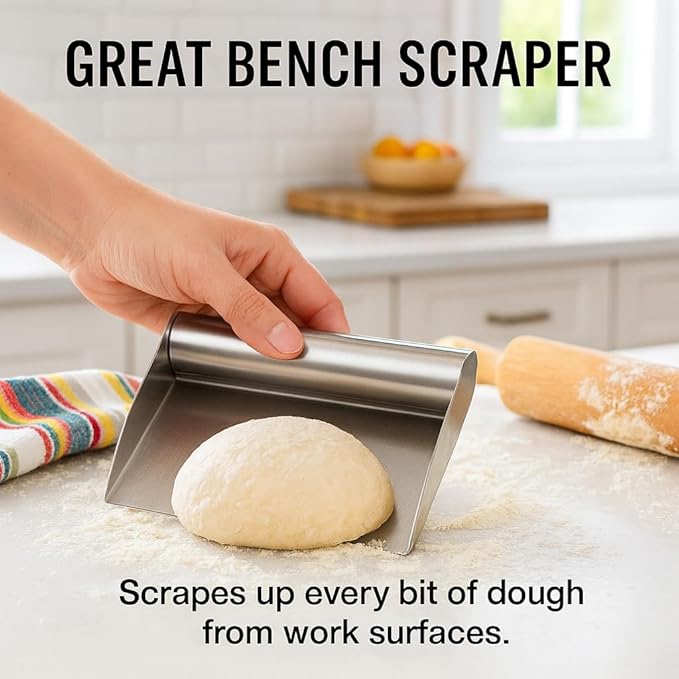HIC Kitchen Food Scoop, 18/8 Stainless Steel, Wide Mouth, For Transferring Chopped Ingredients And Scraping Pastry Dough, 6-Inch