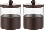 Gaussra Chocolate Brown Qtip Holder, Bathroom Jar - Stainless Steel Apothecary Jars with Stickers - Farmhouse Decor Qtip Dispenser for Qtips, Cotton Balls, Swabs, Makeup Sponges (2-Pack)